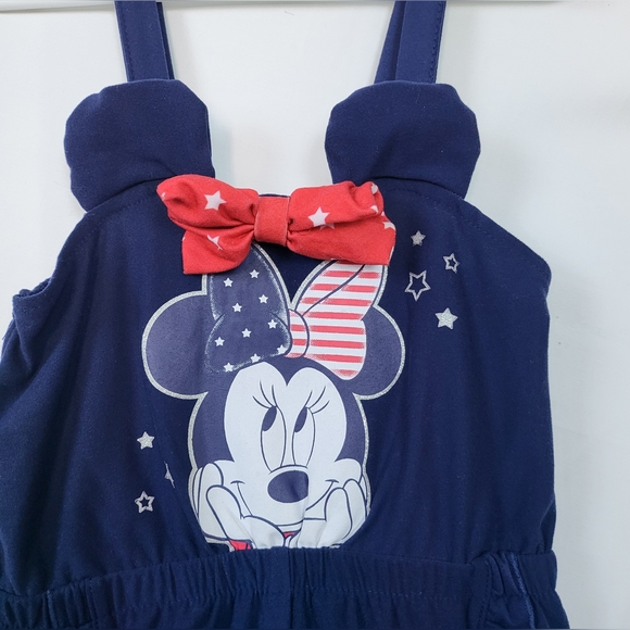 Disney Junior Minnie Mouse Girls Navy Blue Ruffle Trim Americana Tank Romper 4T - Picture 2 of 7